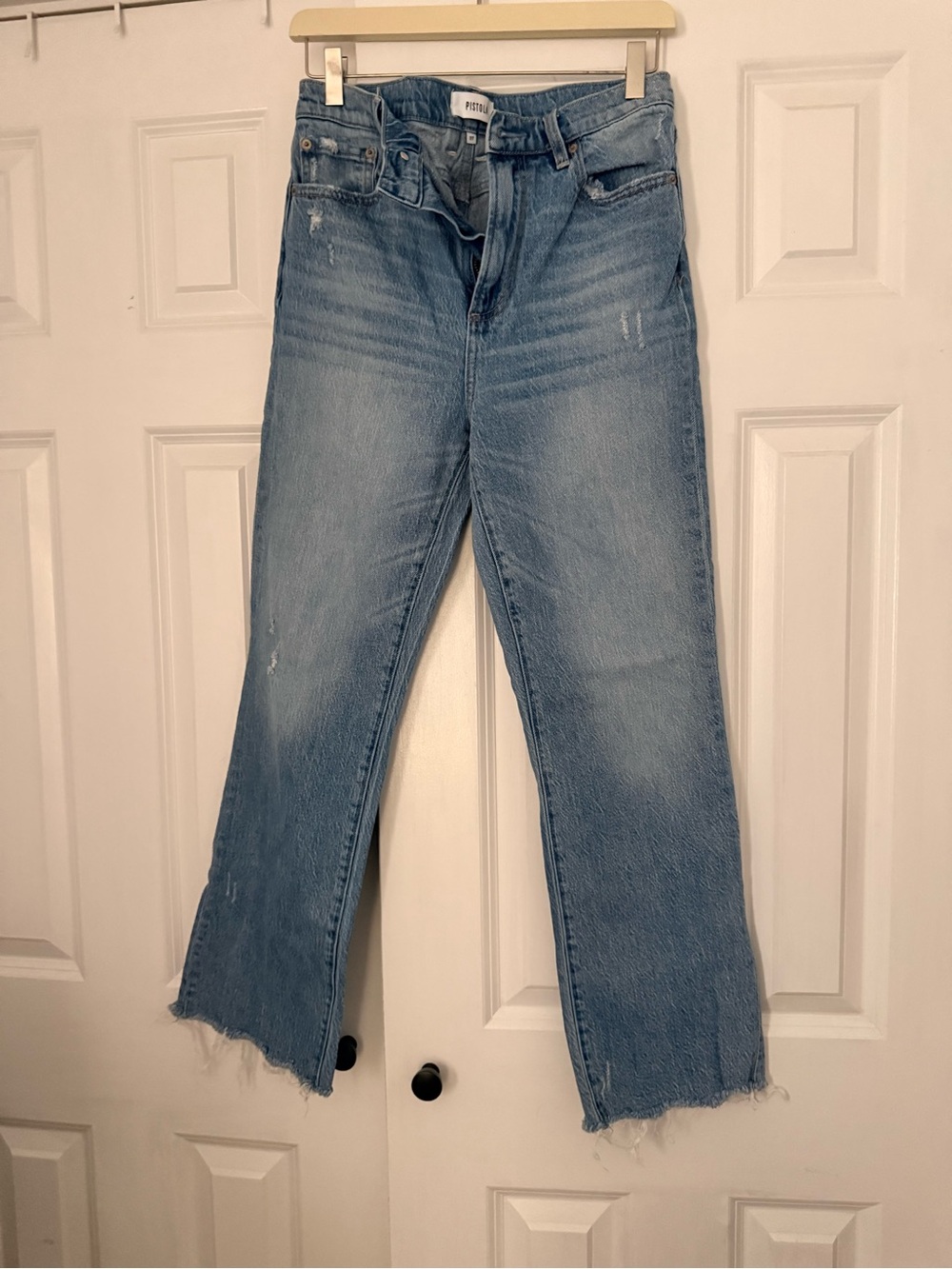 Pistola Rigid Denim Ally Ankle Bootcut Jeans Light Wash Raw Hem Size 27